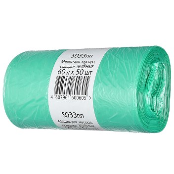Мусорный мешок ПНД, 60л, 60х70см, 5.3гр., премиум, зелёные