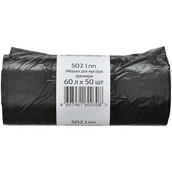 Мусорный мешок ПНД, 60л, 60х70см, 5.3гр, премиум
